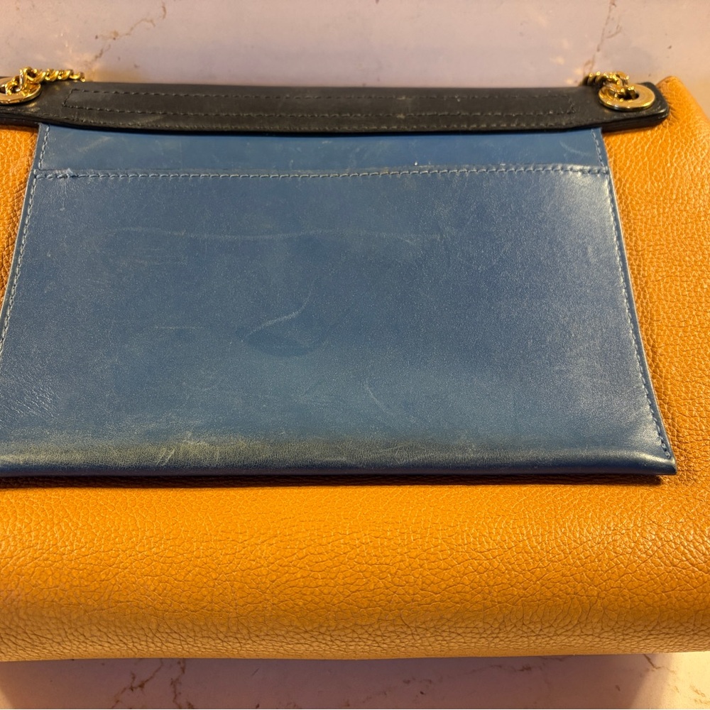 Chloe Blue, Black and Tan Shoulder Bag with Gold Accent - Picture 3 of 5